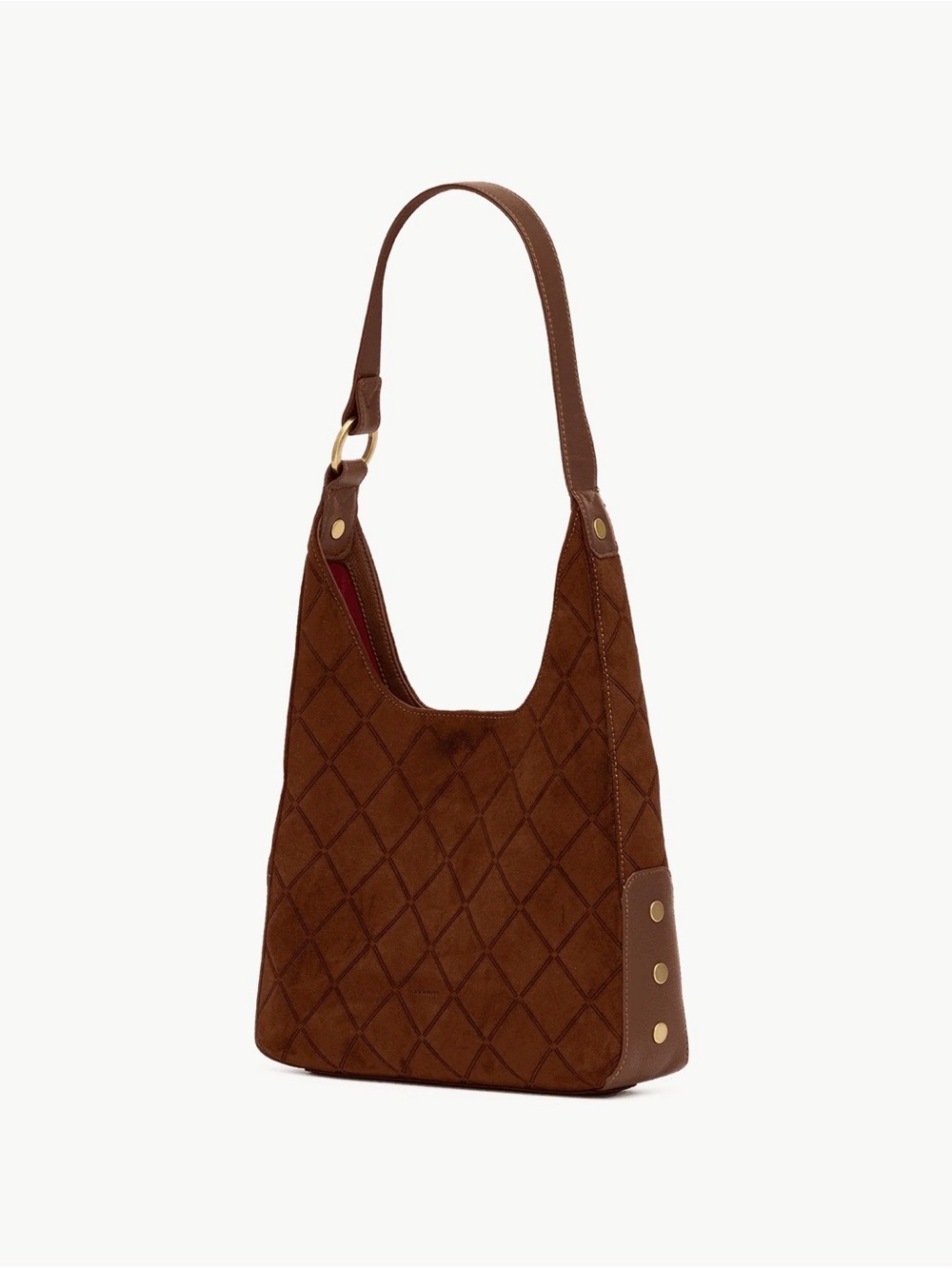 Hammitt Tim Medium Chocolate Diamond Suede Hobo Bag Antique Gold